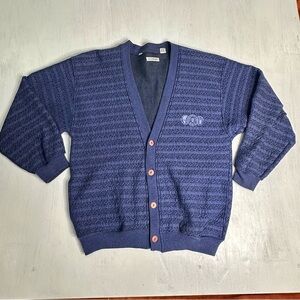 Vintage 80s/90s Koman Men’s Cardigan • Blue Textured Knit • Made in Korea • L
